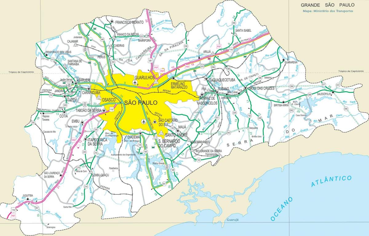 Harta de autostrăzi periferia orașului São Paulo