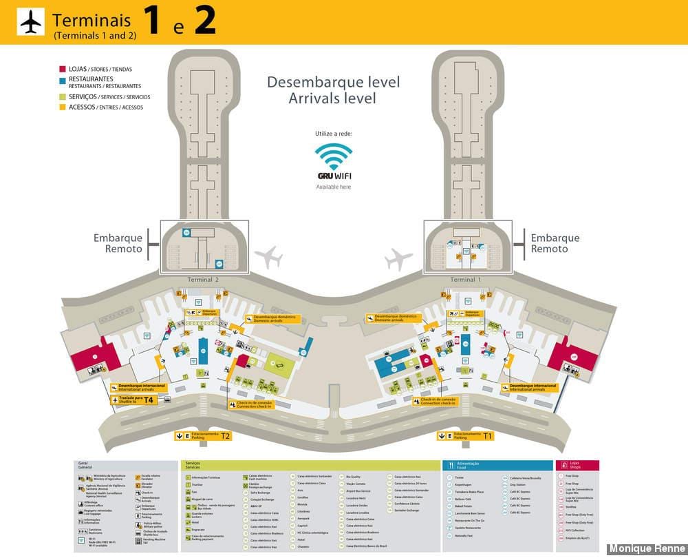 Harta de aeroportul internațional São Paulo-Guarulhos - Terminalele 1 et 2