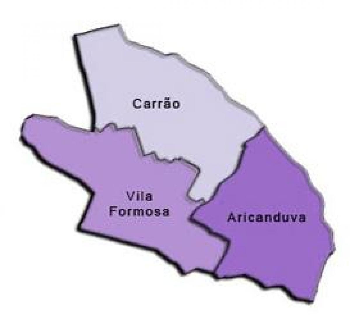 Harta Aricanduva-Vila Formosa sub-prefectura