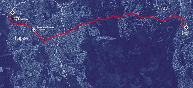 Harta coridor BRT metropolitano Itapevi-Cotia