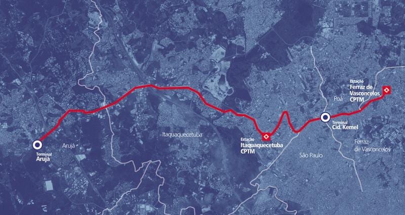 Harta coridor BRT metropolitano Perimetral Alto Tiete