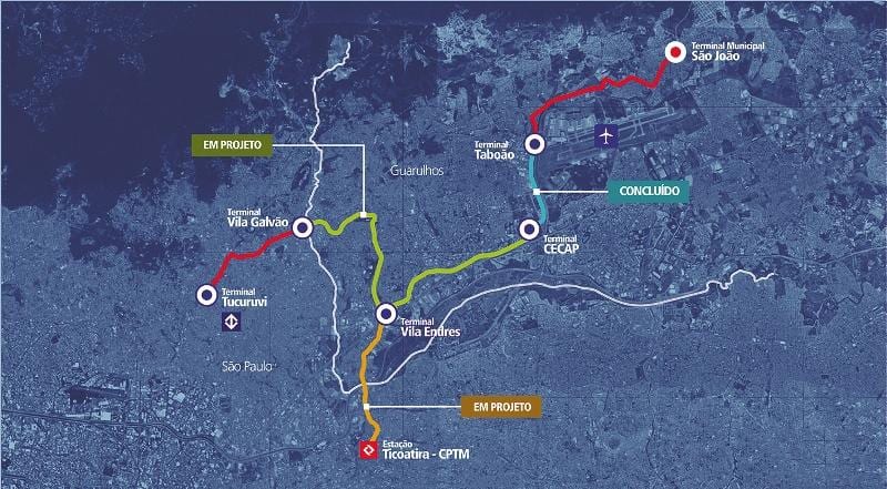 Harta coridor Metropolitano Guarulhos - Tucuruvi