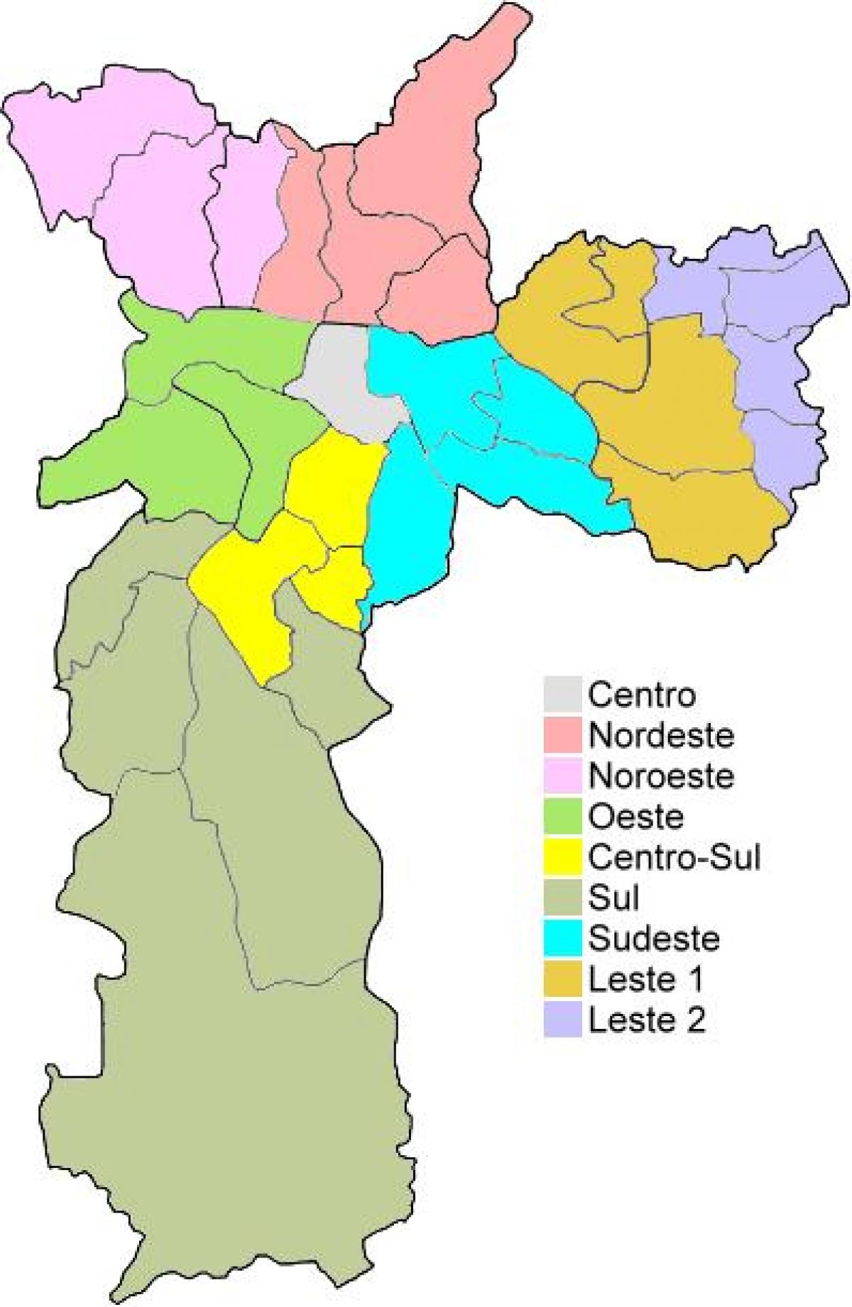 Harta regiunilor administrative în São Paulo