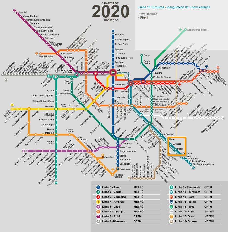 Harta São Paulo rețea de metrou