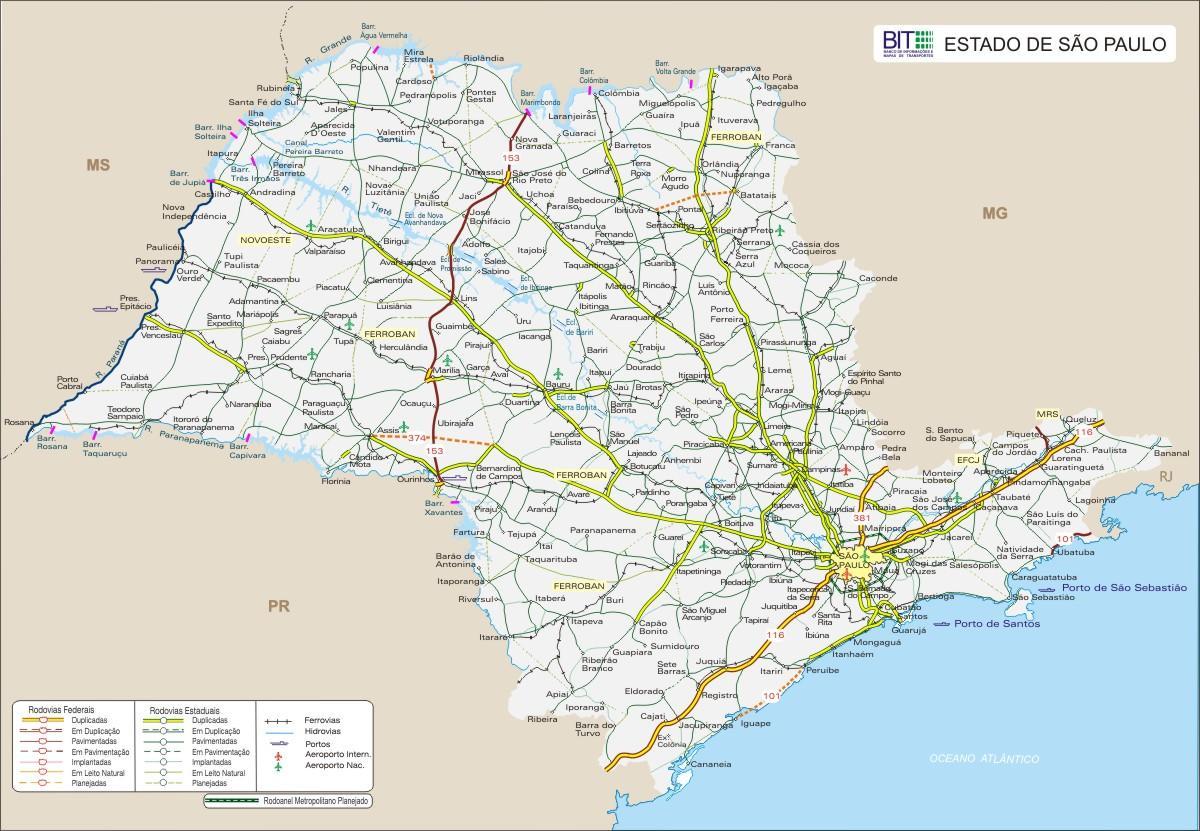 Harta Statului São Paulo autostrăzi