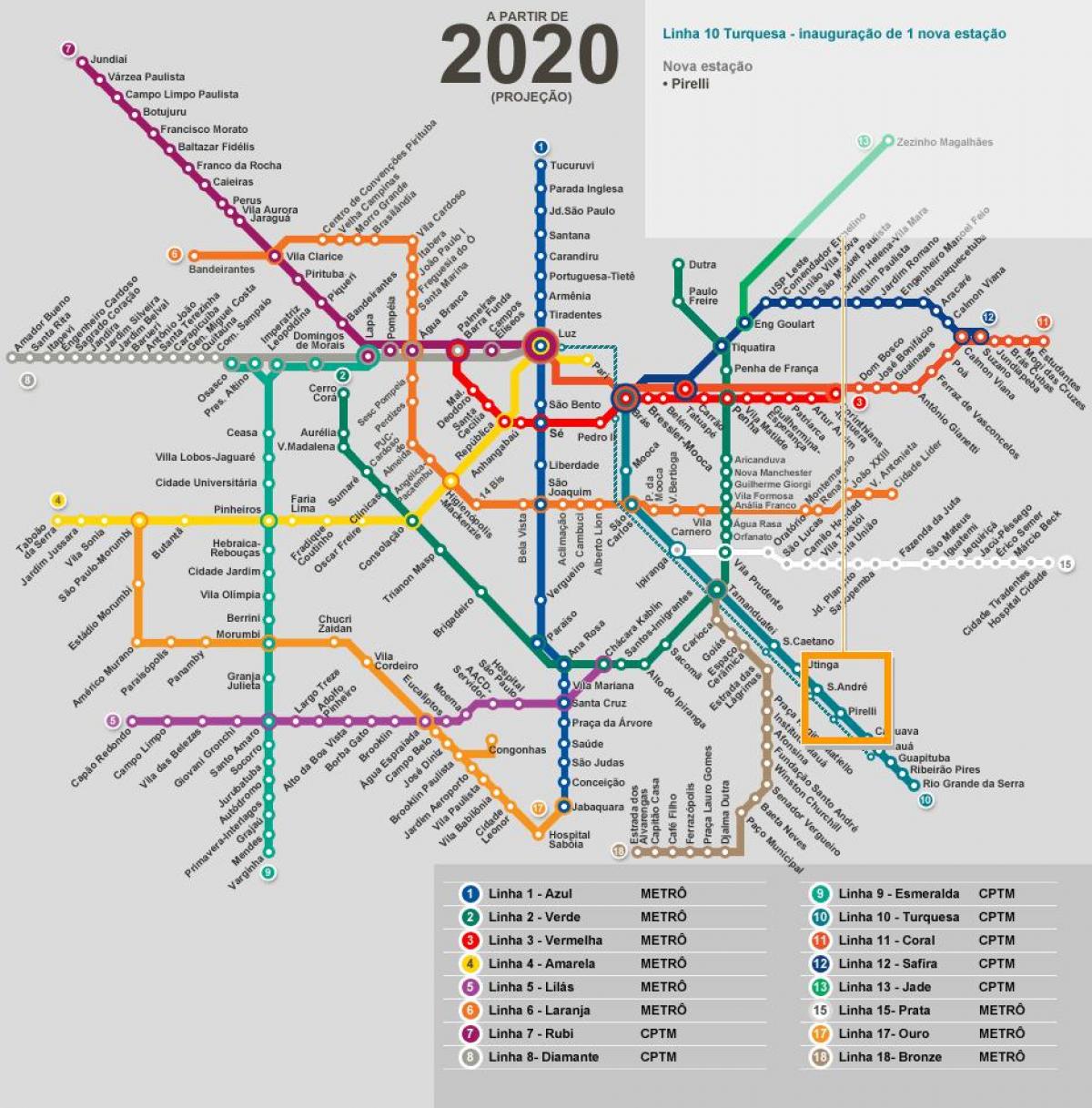 Harta São Paulo rețea de metrou