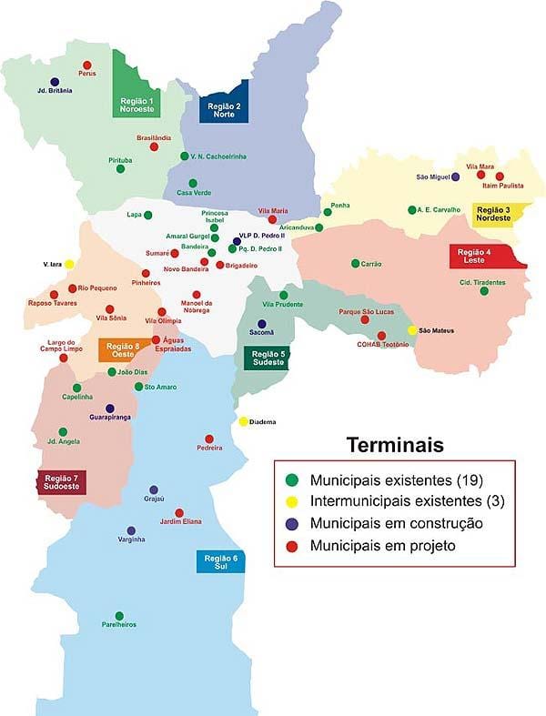 Harta de terminale de autobuz din São Paulo