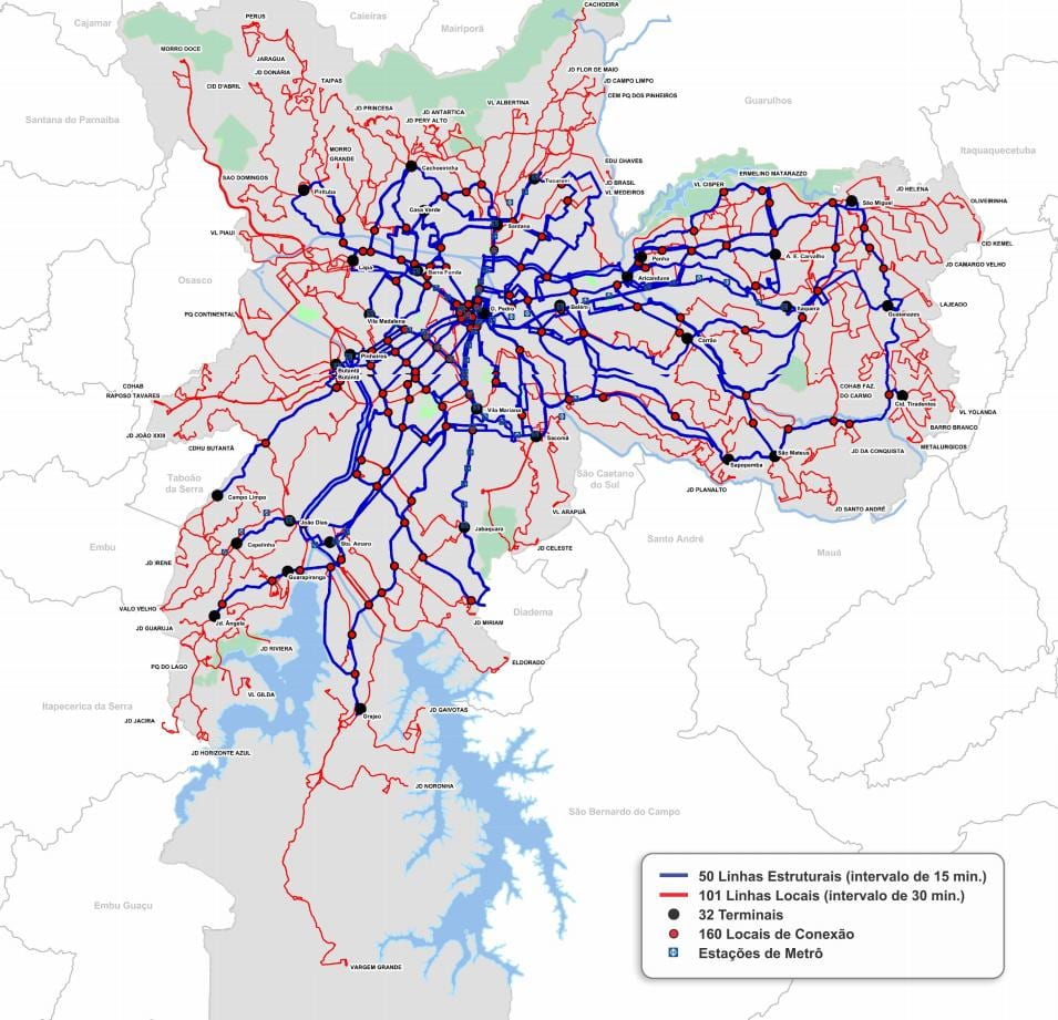 Harta de terminale de autobuz din Statul São Paulo