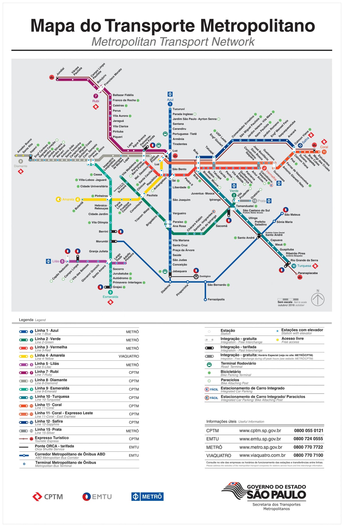 Harta de transport São Paulo - EMTU/SP - metrou - CPTM