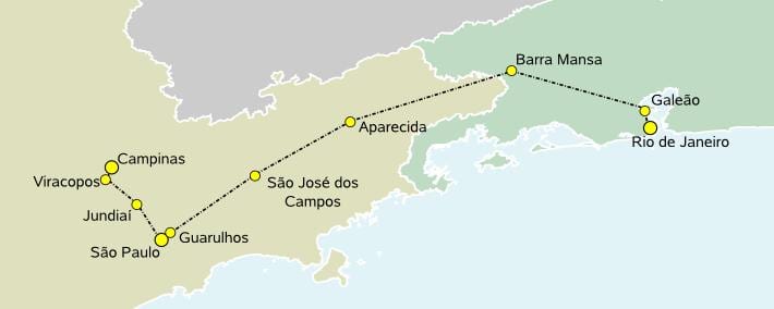 Harta de tren de mare viteză São Paulo